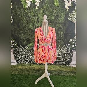 Windsor So Retro Swirl Print Crop Top and Shorts (Small; Multi color)